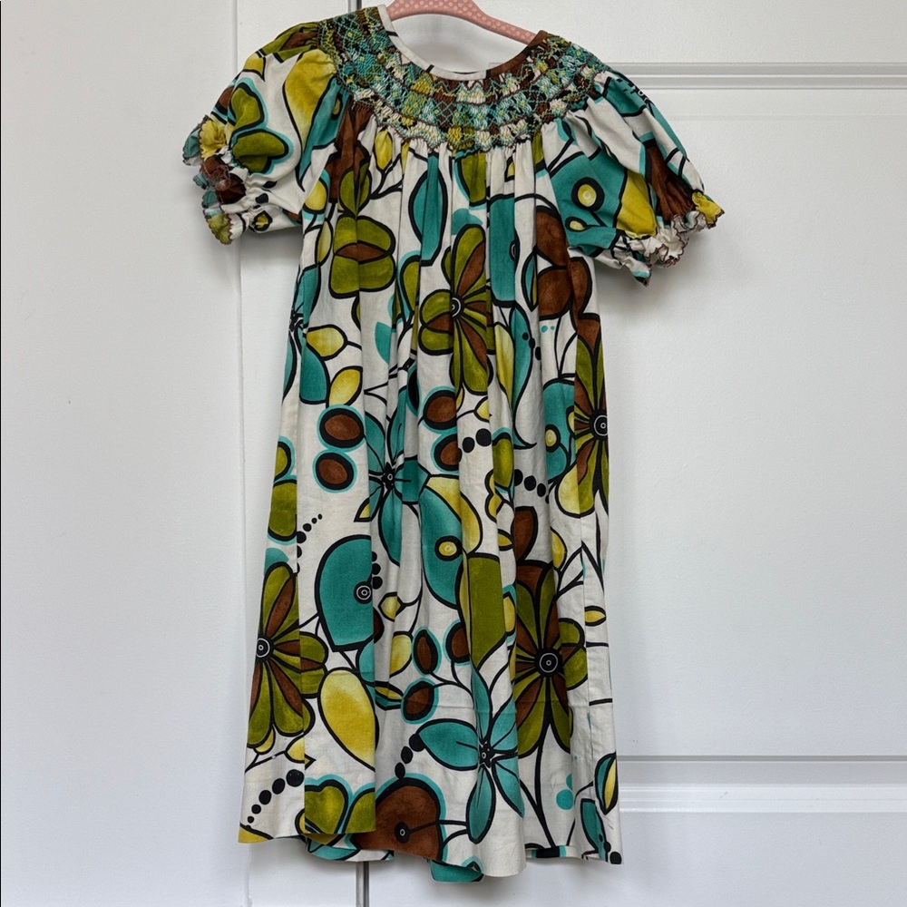 Le’ Za Me 4T Floral Kids Dress with Green and Brown Accents